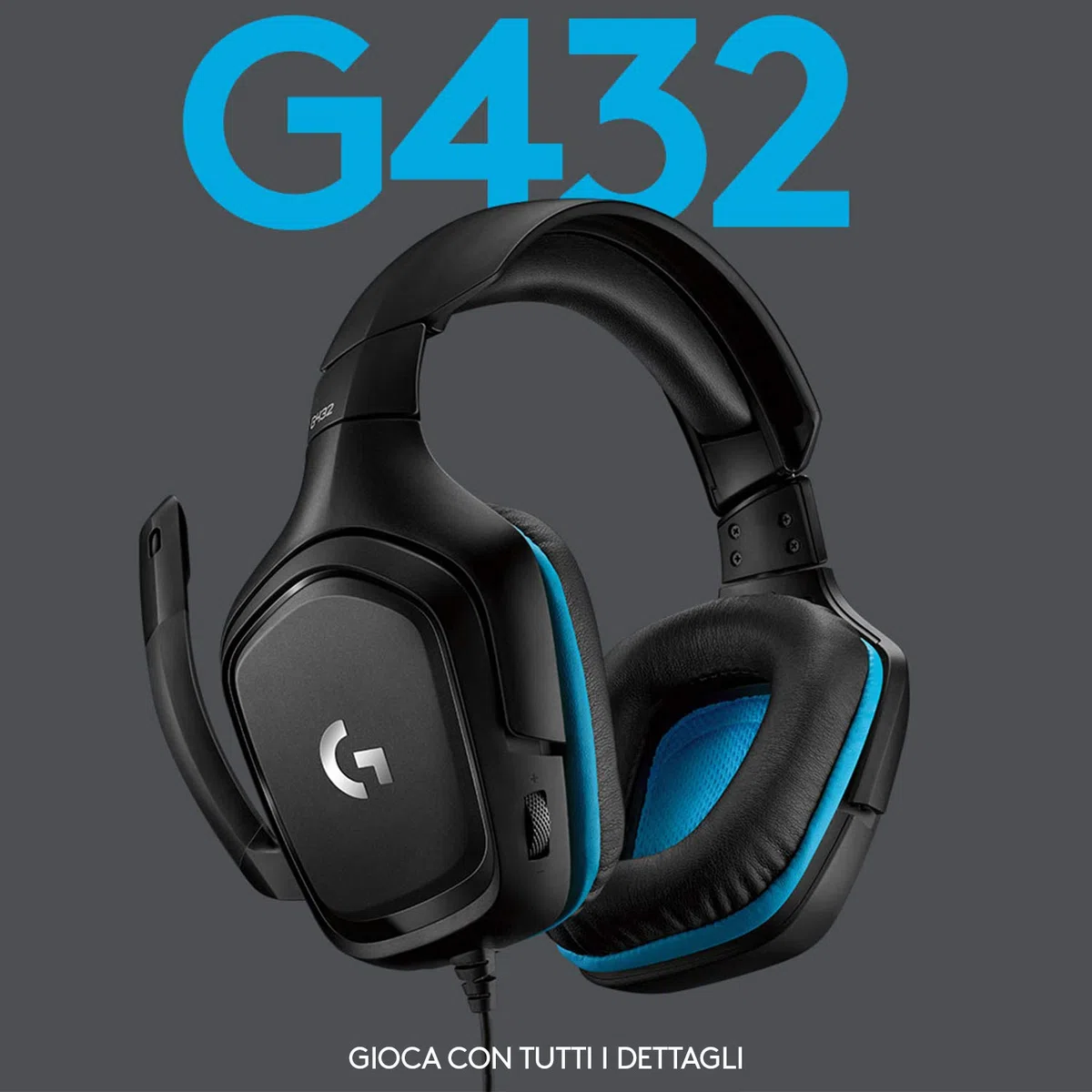 Logitech G G432 Cuffie Gaming Cablate, Audio Surround 7.1, Driver 50 mm, Jack USB 3.5 mm, Microfono Flip-to-Mute, Nero/Blu