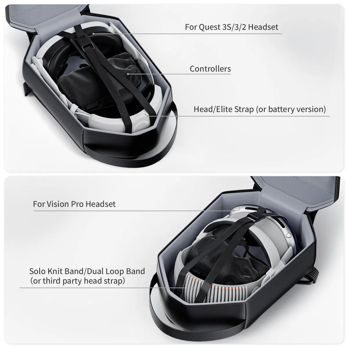 Custodia da Trasporto per Meta Quest 3S/Quest 3/Quest 2 - Custodia rigida da viaggio Compatibile con Kiwi Design/Bobovr Elite Cinturino e Accessori per Controller