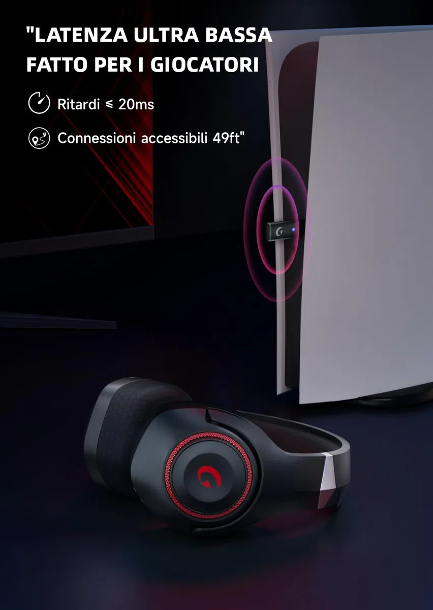 KAPEYDESI 2,4 GHz Cuffie per PC, PS5, Mac, Switch, Wireless Cuffie Bluetooth 5.2, Cuffie PS5 con Microfono Staccabile, Jack Audio 3.5 mm per Cuffie Gaming Cablate