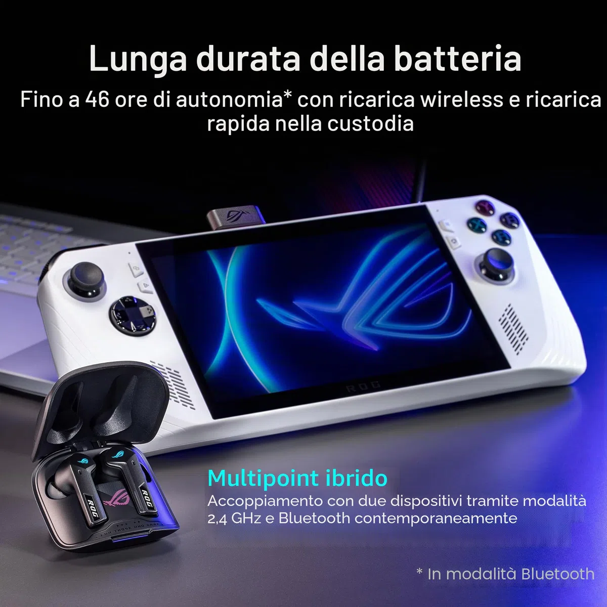 ASUS ROG Cetra True Wireless Speednova Cuffie Gaming Senza Fili, Tecnologia Wireless ROG SpeedNova, Audio 24 bit 96 kHz, Microfoni IA a Conduzione Ossea, ANC, Fino a 46 Ore di Autonomia, Bianco