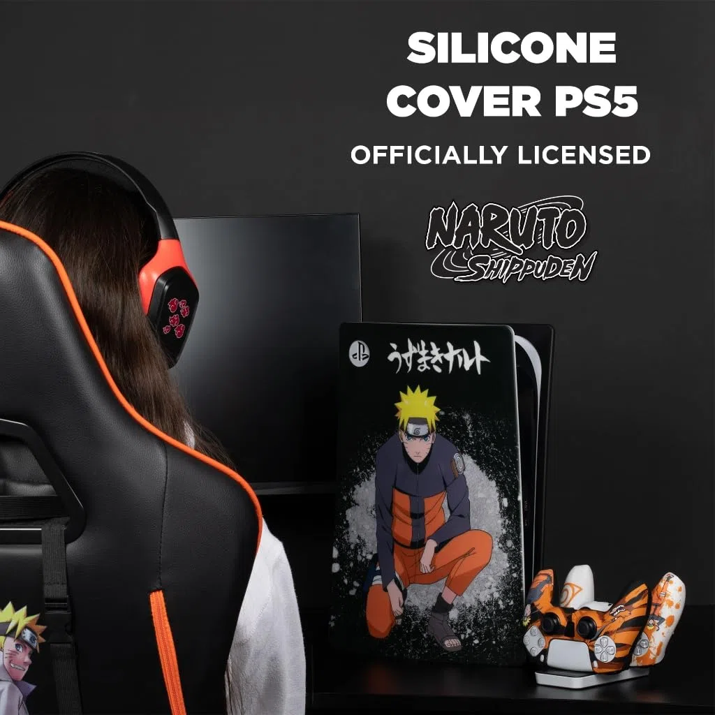 Konix Naruto Shippuden Custodia protettiva per console PS5 - Silicone - Antiurto - Antigraffio - Disegno Naruto - Nero