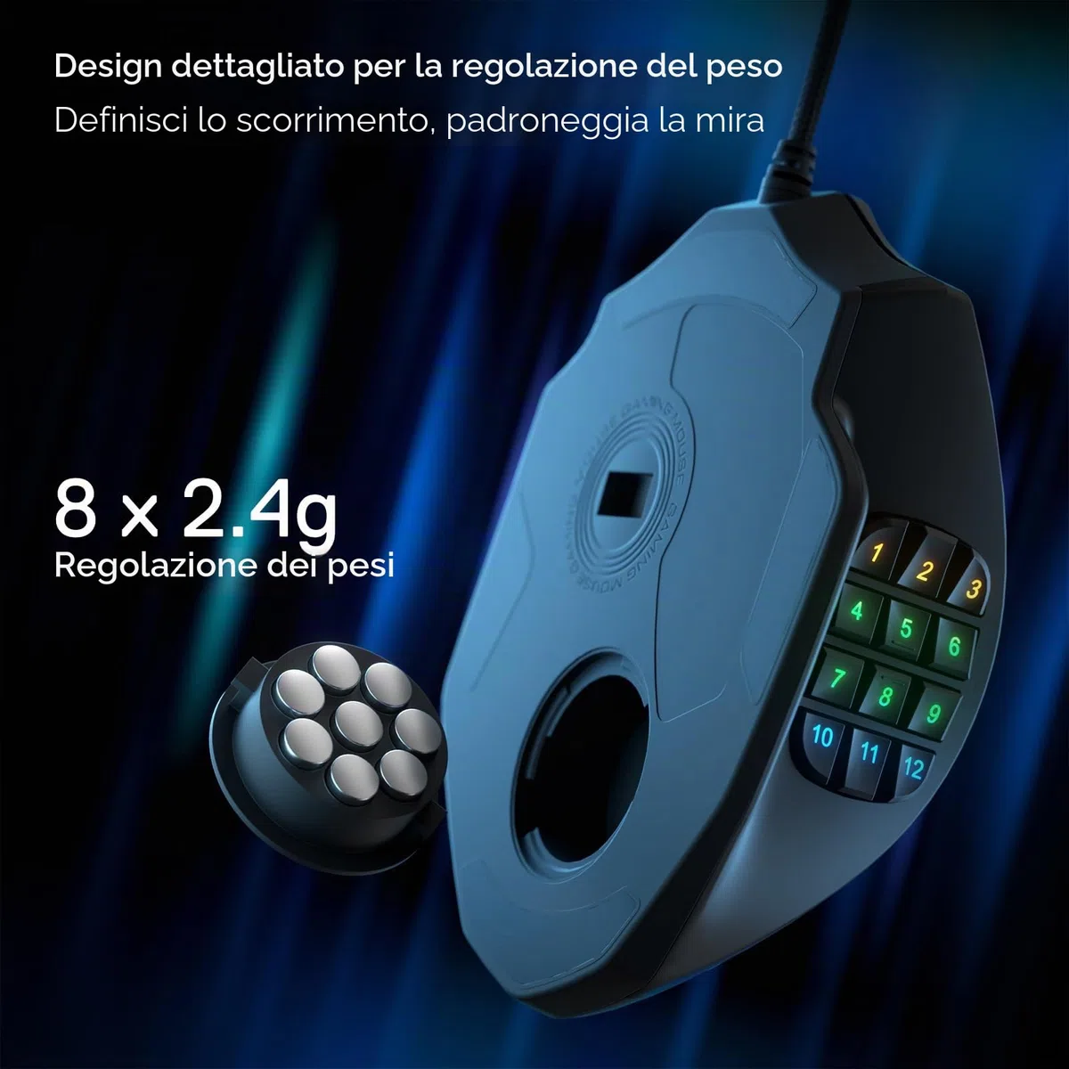 Redragon M908 Impact RGB LED MMO Mouse ottico da gioco cablato 12400 DPI 20 pulsanti programmabili