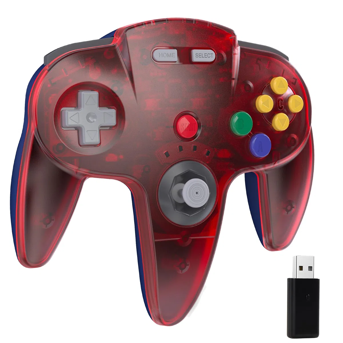 miadore Controller wireless N64 per Switch 1 2/Switch Lite/OLED, ricevitore USB da 2,4 GHz, plug and play, controller joystick per Windows PC/MAC IOS/Raspberry pi (rosso trasparente)