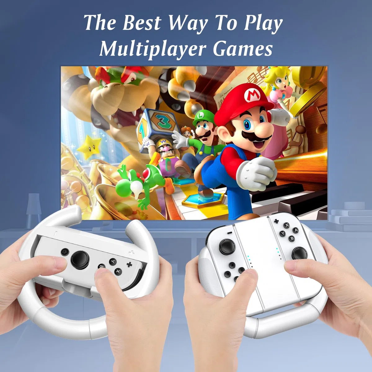 Volante Compatibile con Nintendo Switch/Switch OLED,3 in1 Joy-con Volante da Corsa Switch/OLED Controller Handle Accessori per Mario Kart 8 Deluxe,Bianco