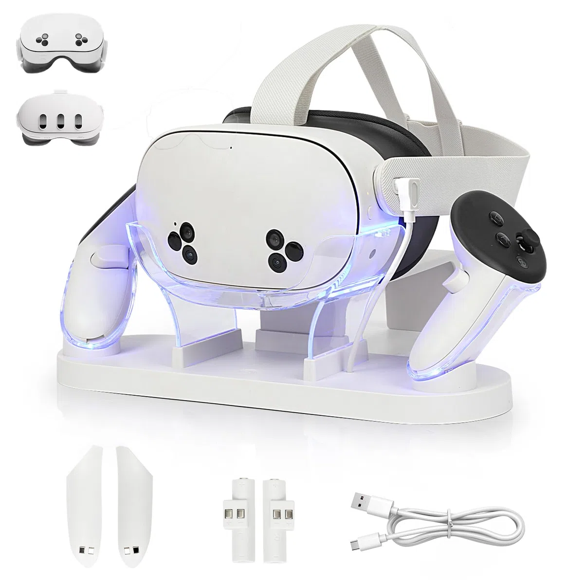 Stazione di Ricarica Meta Quest 3S/3, Charging Dock per Visore e Controller Touch, Base di Ricarica VR Bianco