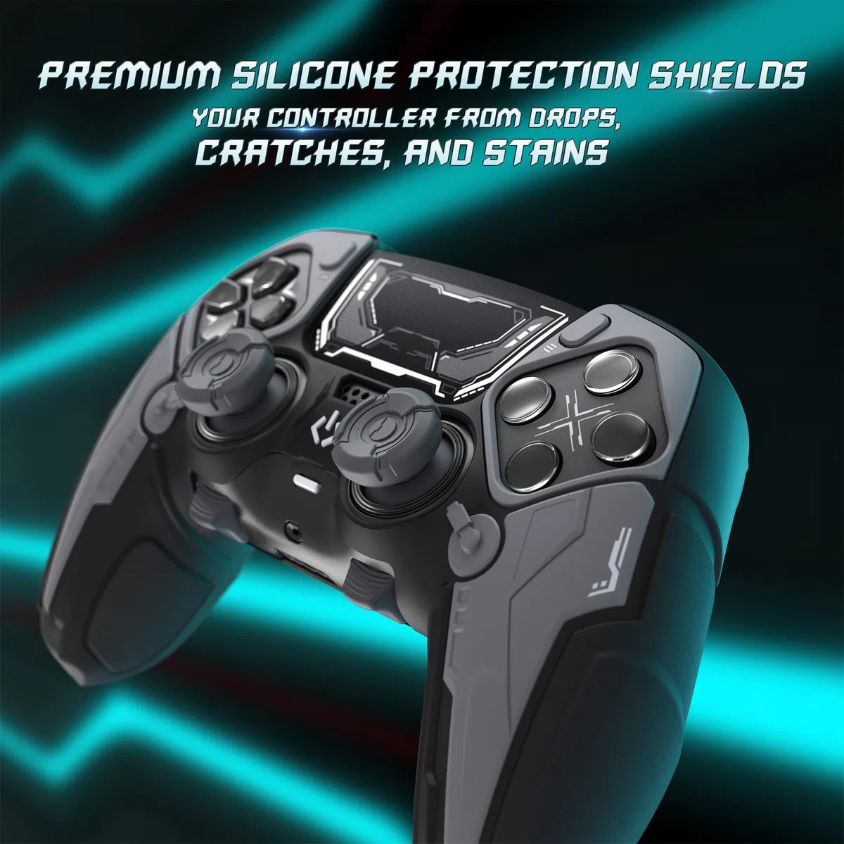 PlayVital Cover Controller per ps5 Edge Joystick, Custodia Silicone Skin Protettiva Grip Antiscivolo & Copri Analogici & Adesivi, Accessori Antiurti per ps5 Edge Controller, Mecha Stellare - Nero