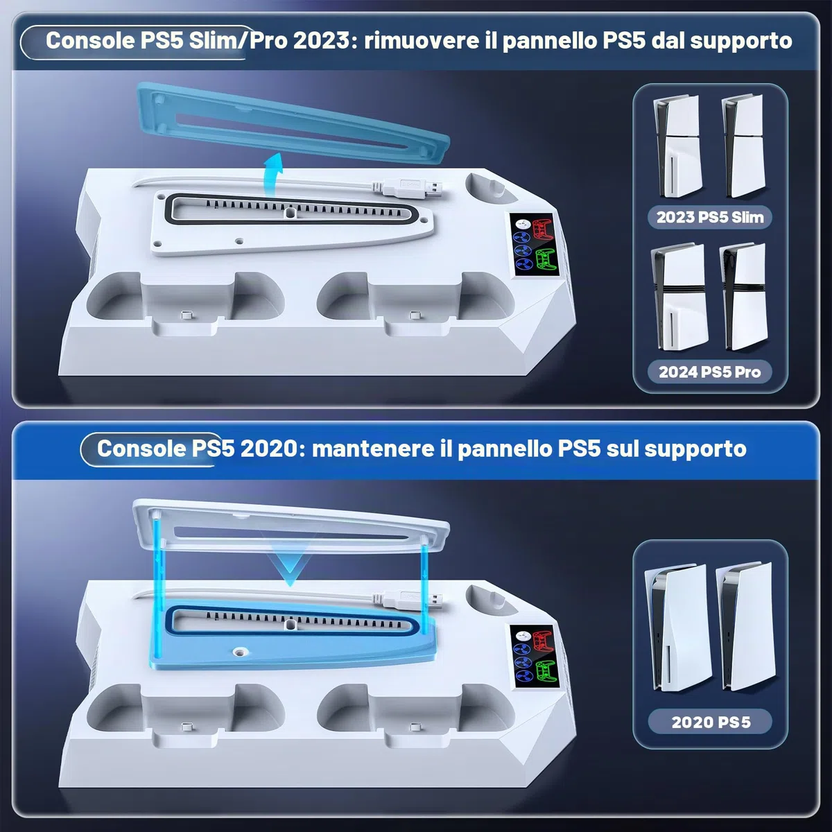Tokluck Supporto per PS5/Slim/Pro con Raffreddamento, Caricatore per PS5 Controller, Ventola per PS5 a 3 velocità con Supporto per Cuffie e 3 USB HUB