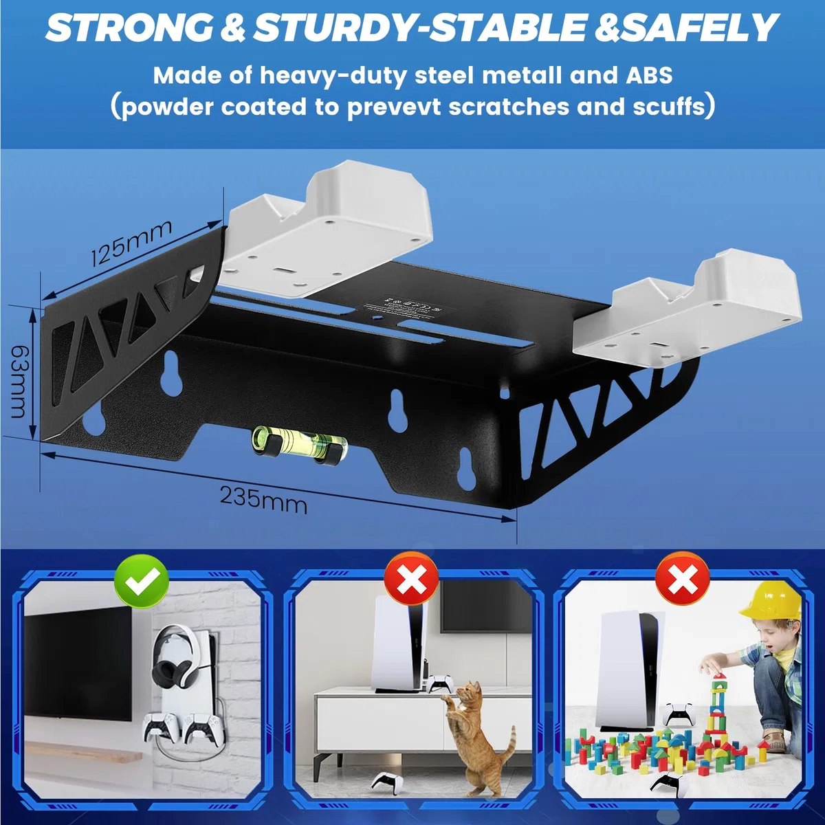 Supporto da Parete per PS5/PS5 Slim con Stazione, PS5/PS5 Slim Supporto Parete con Cavo di Ricarica Supporto per PS5 Muro per Playstation 5/PS5 Slim Digital/Disc Console con Supporto per Cuffia