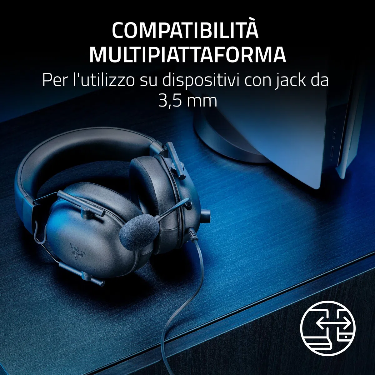 Razer Blackshark V2 X PlayStation Cuffie Esport PS5 Microfono Cardioide Driver 50mm Cancellazione Passiva Rumore 3,5mm PC Nero