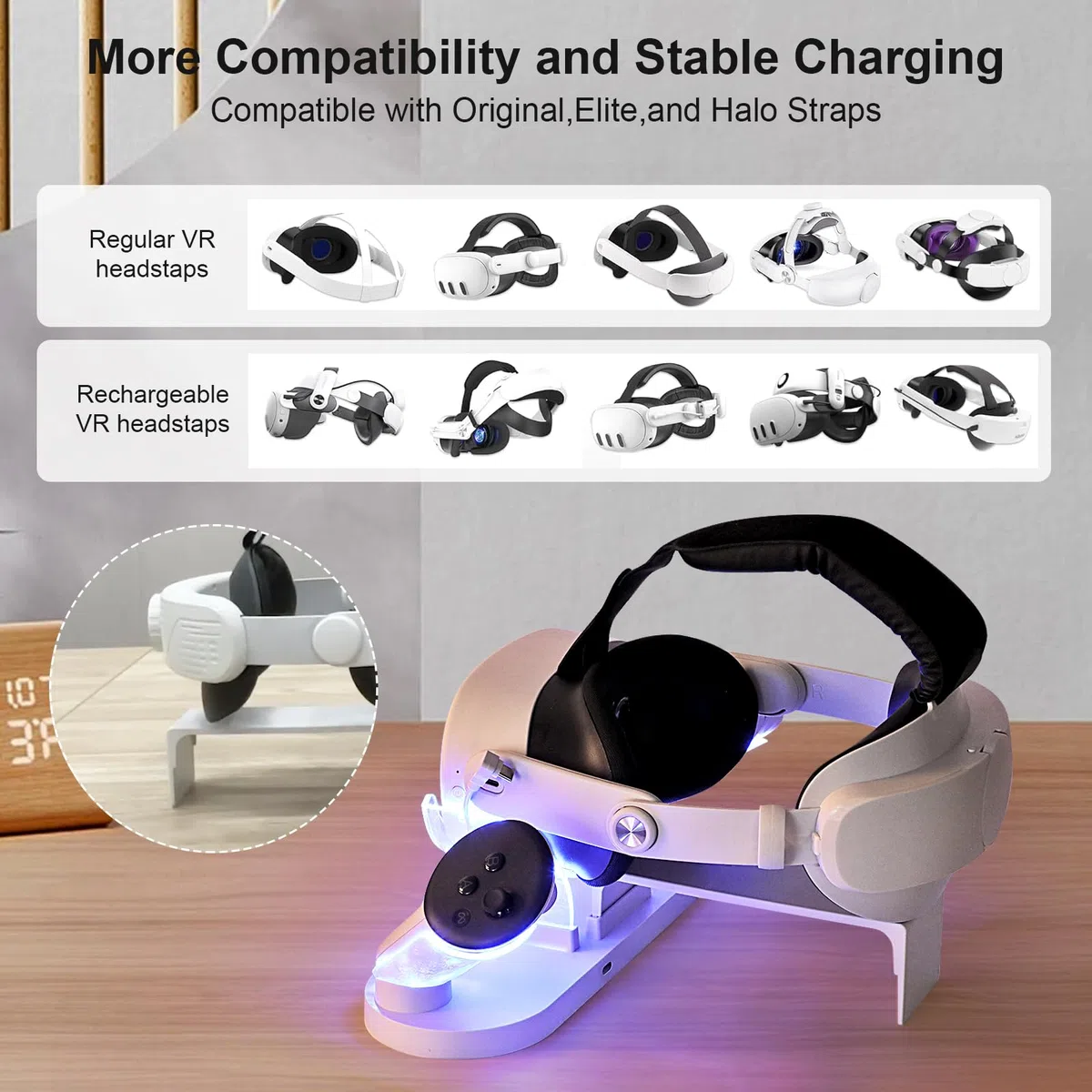 Stazione di Ricarica Meta Quest 3S/3, Charging Dock per Visore e Controller Touch, Base di Ricarica VR Bianco