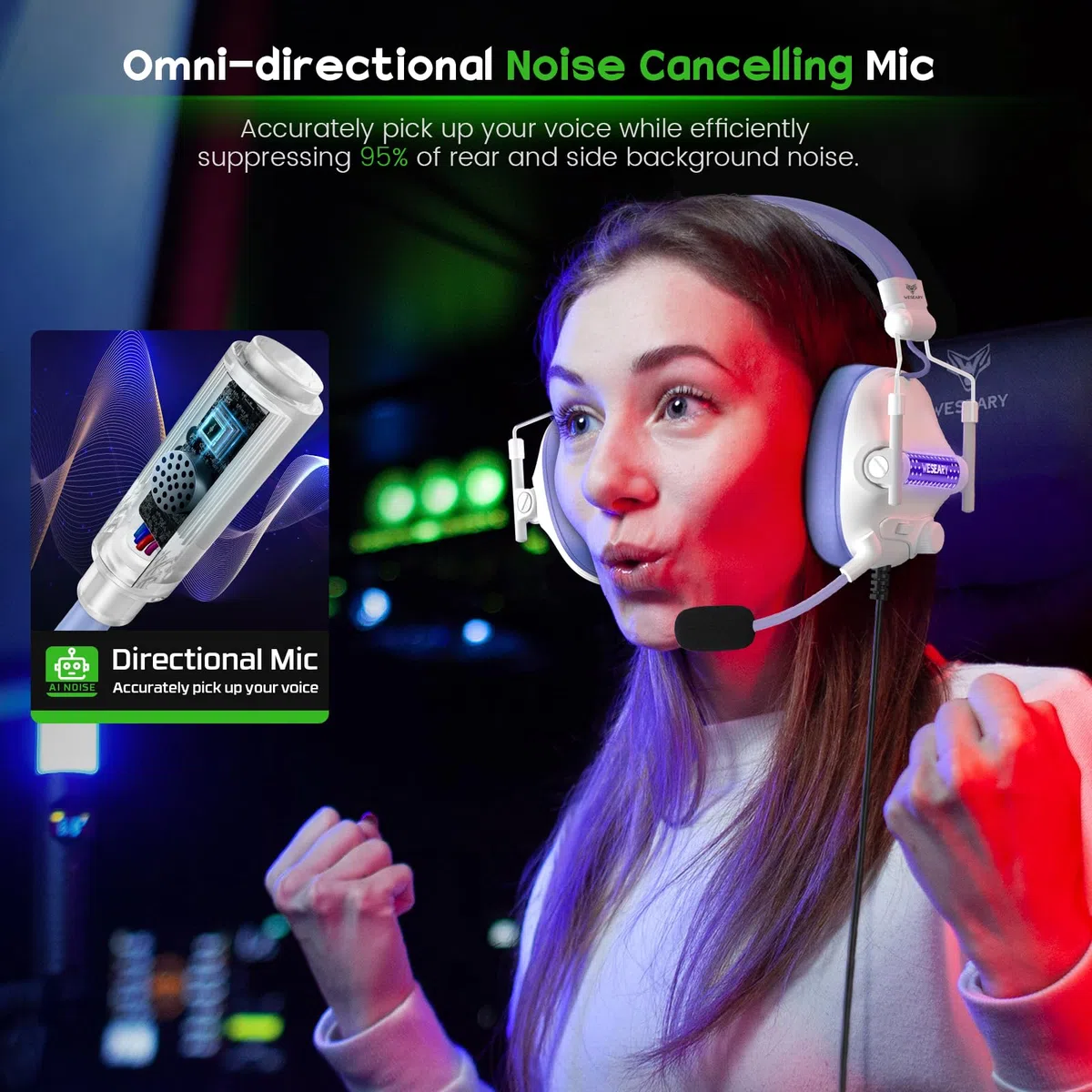 Cuffie da Gaming Over Ear con Cancellazione Rumore e Mic per PS4 PS5 PC Xbox One Switch, Memory Foam RGB 3.5mm