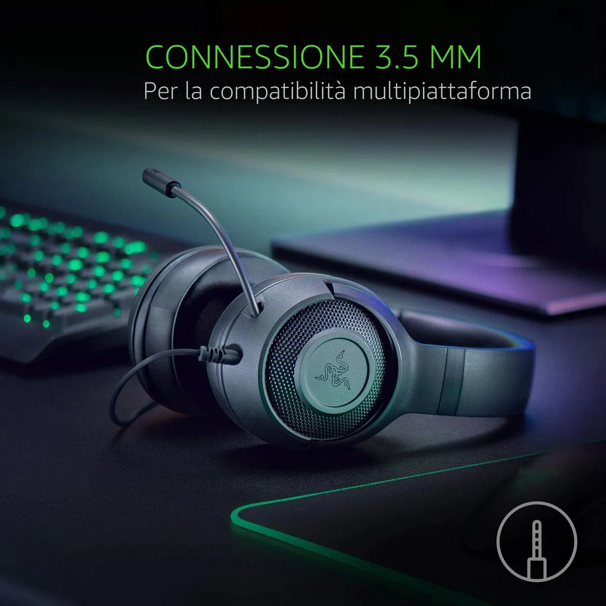 Razer Kraken X Lite Cuffie da Gioco PC Ultraleggere Microfono Cardioide Suono Surround 230g Jack 3.5mm PS4 PS5 Switch Xbox One Xbox Series X|S Nero