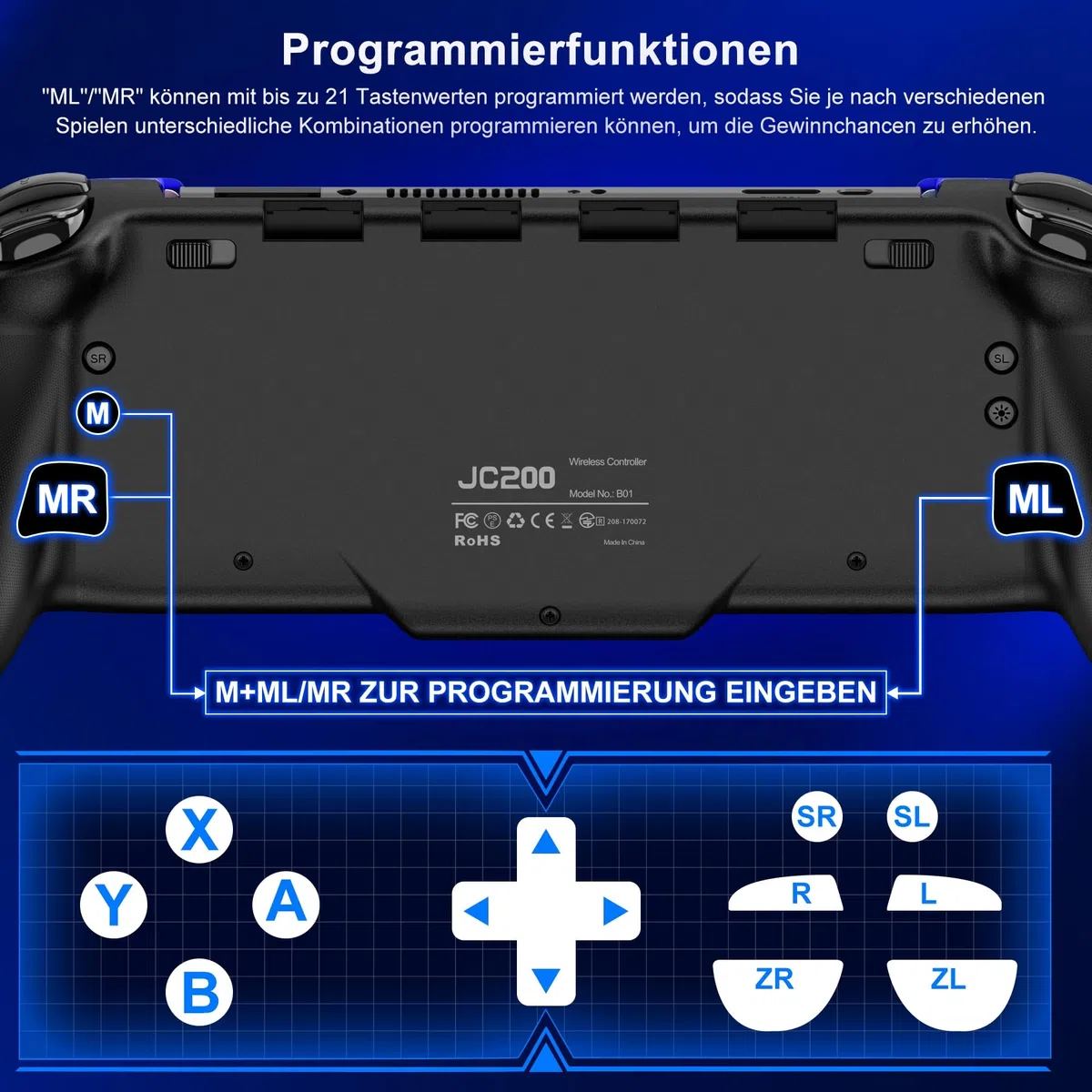 Controller Switch Portatile con Giroscopio a 6 Assi, 1000mAh Programmabile Turbo per Switch/OLED