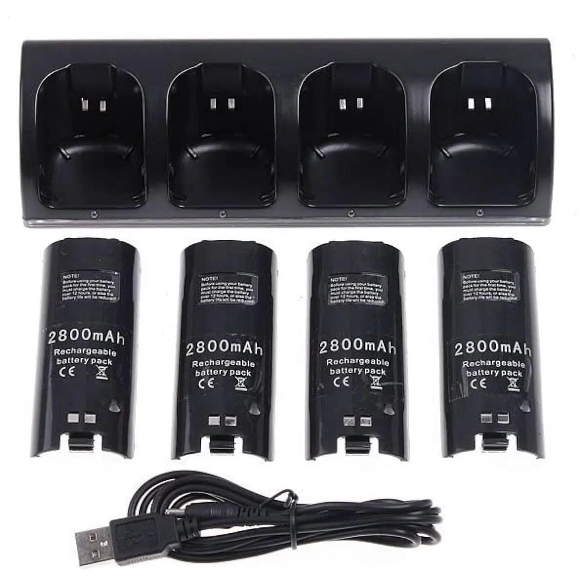 OSTENT Stazione Dock di Ricarica + 4 Pacchi Batteria per il Telecomando Nintendo Wii Colore Nero