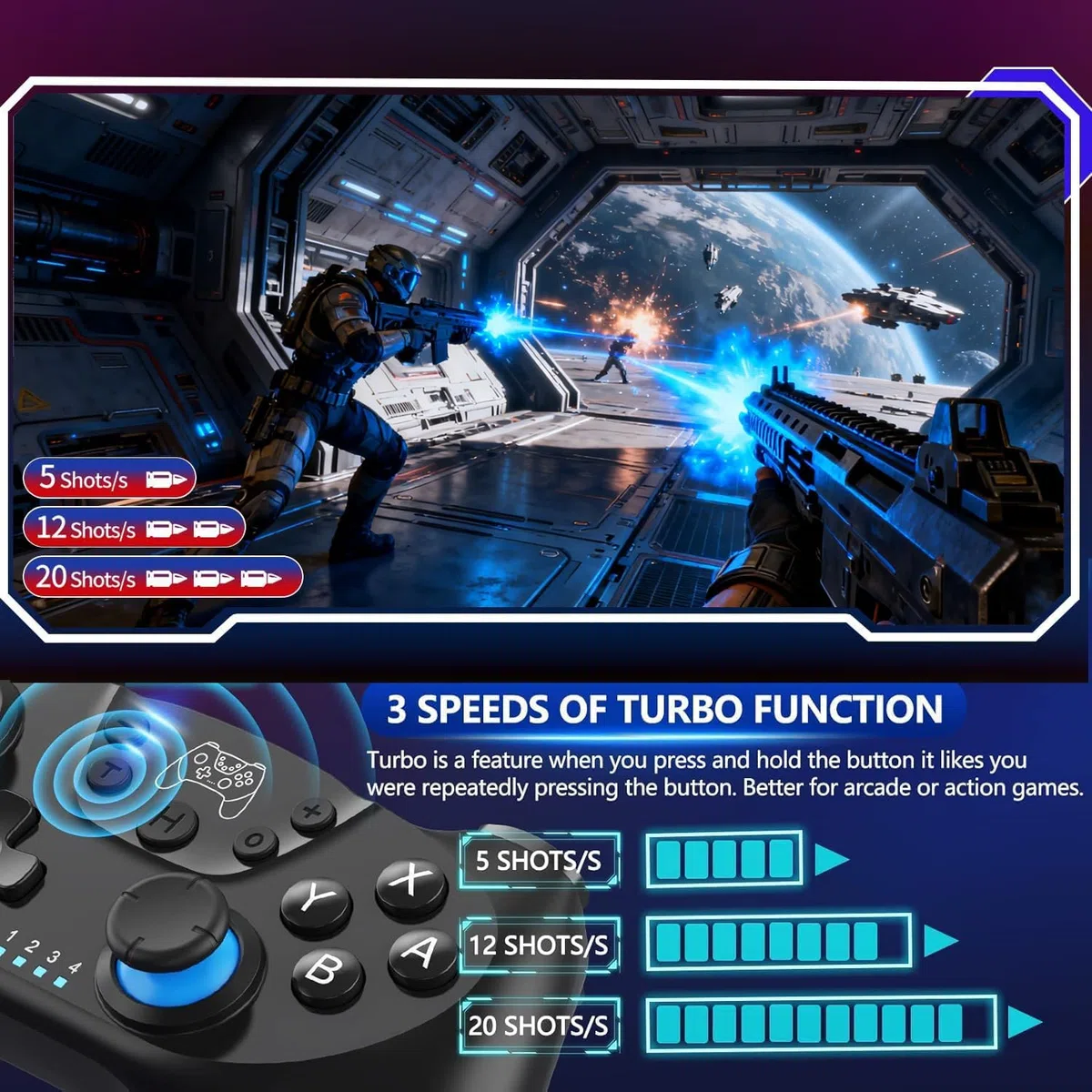 Set di 2 controller 2026 Controller Switch migliorato Nintendo Switch Controller per Switch/Switch OLED/Switch Lite, Switch Pro Controller con Double Shock, giroscopio a 6 assi e funzione Turbo