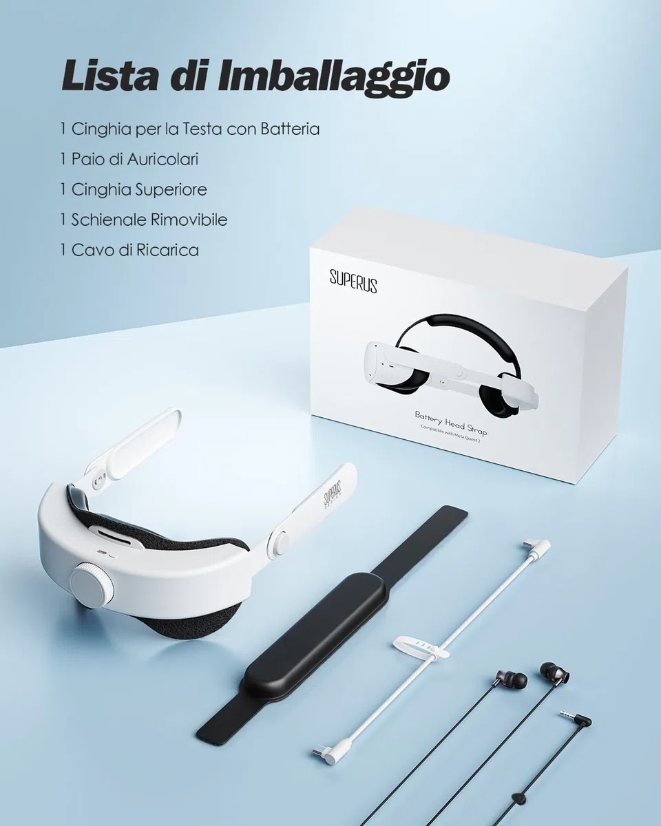 SUPERUS Cinturino per Testa con Batteria per Quest 2 Auricolari Ricambio Cinturino Elite Regolabile Meta Oculus Quest 2 Accessori