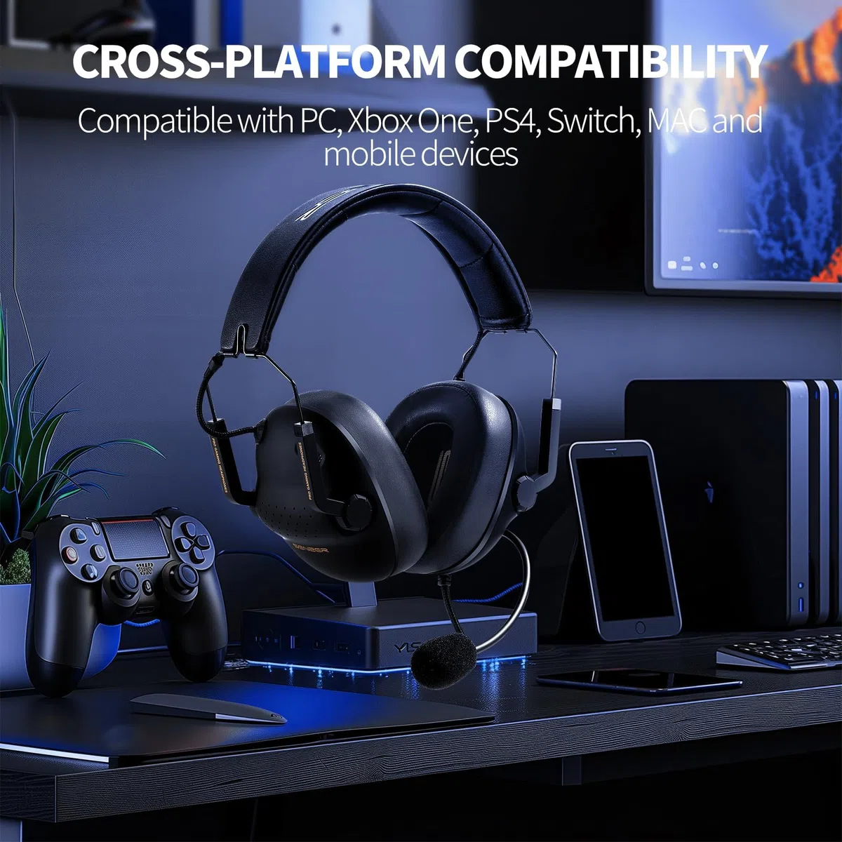 Senzer Cuffie gaming con cancellazione del rumore con microfono per Xbox One PS4 PS5 PC, imbottitura morbida in memory foam, pieghevole portatile, cuffie gamer cablate con microfono per Xbox 1 PS4 NS