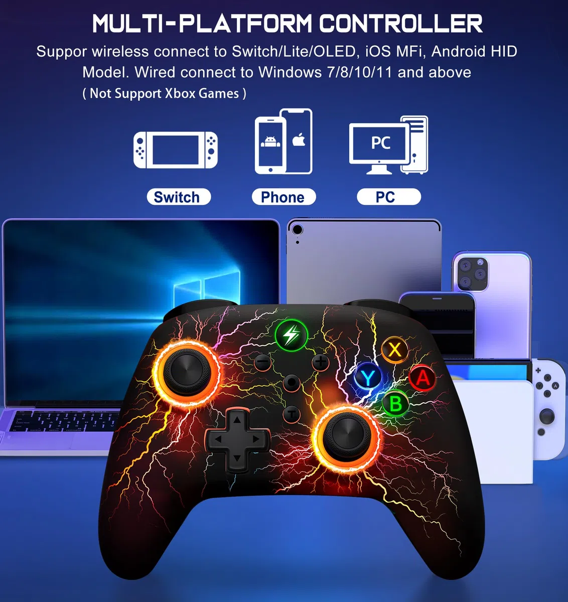 ALEEMTRY Controller Switch Wireless per Switch/Lite/OLED, Switch Controller con Pulsanti Programmabili e di Sincronizzazione/Giroscopio a 6 Assi/Turbo(Modello di Fulmine)