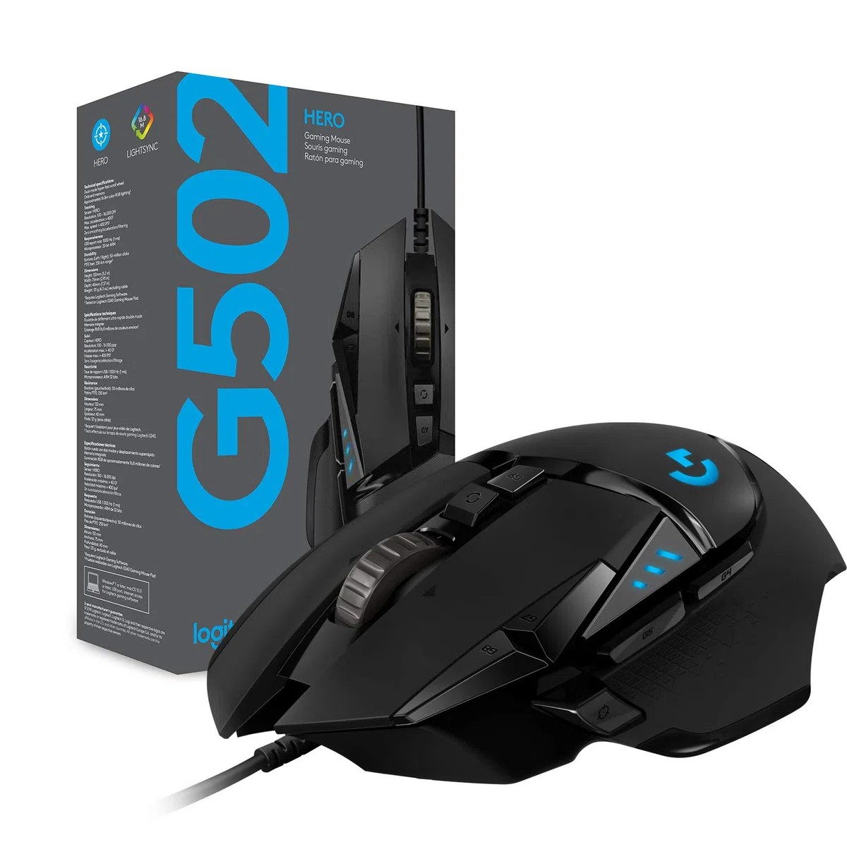 Logitech G G502 HERO Gaming Mouse, HERO 25K Sensor, 25.600 DPI, RGB, Adjustable Weights, 11 Programmable Buttons, Black