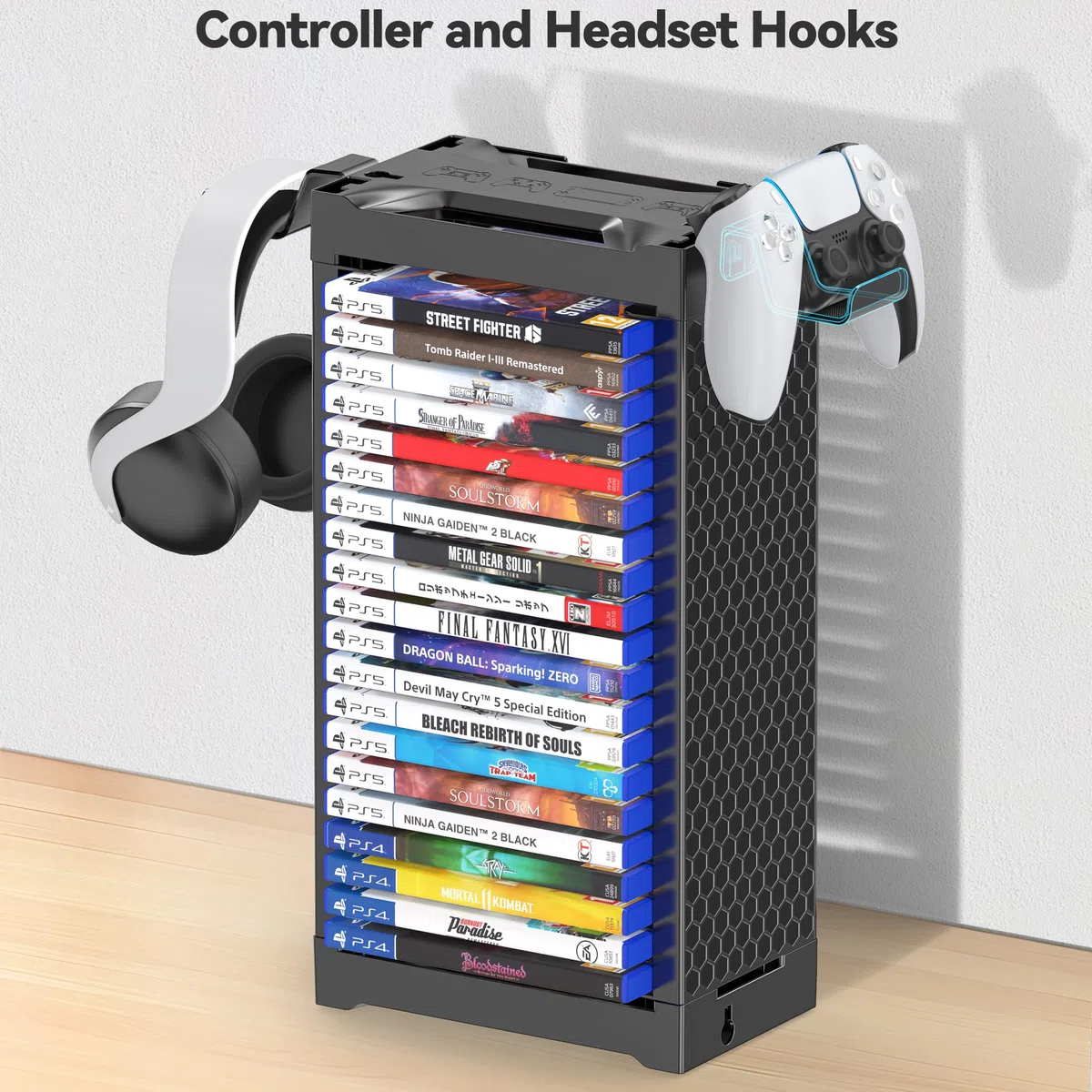 Supporto a Torre per 20 Dischi Videogiochi con Support Controller, Organizer Parete per Switch 2/PS5/PS4/Xbox One/Series