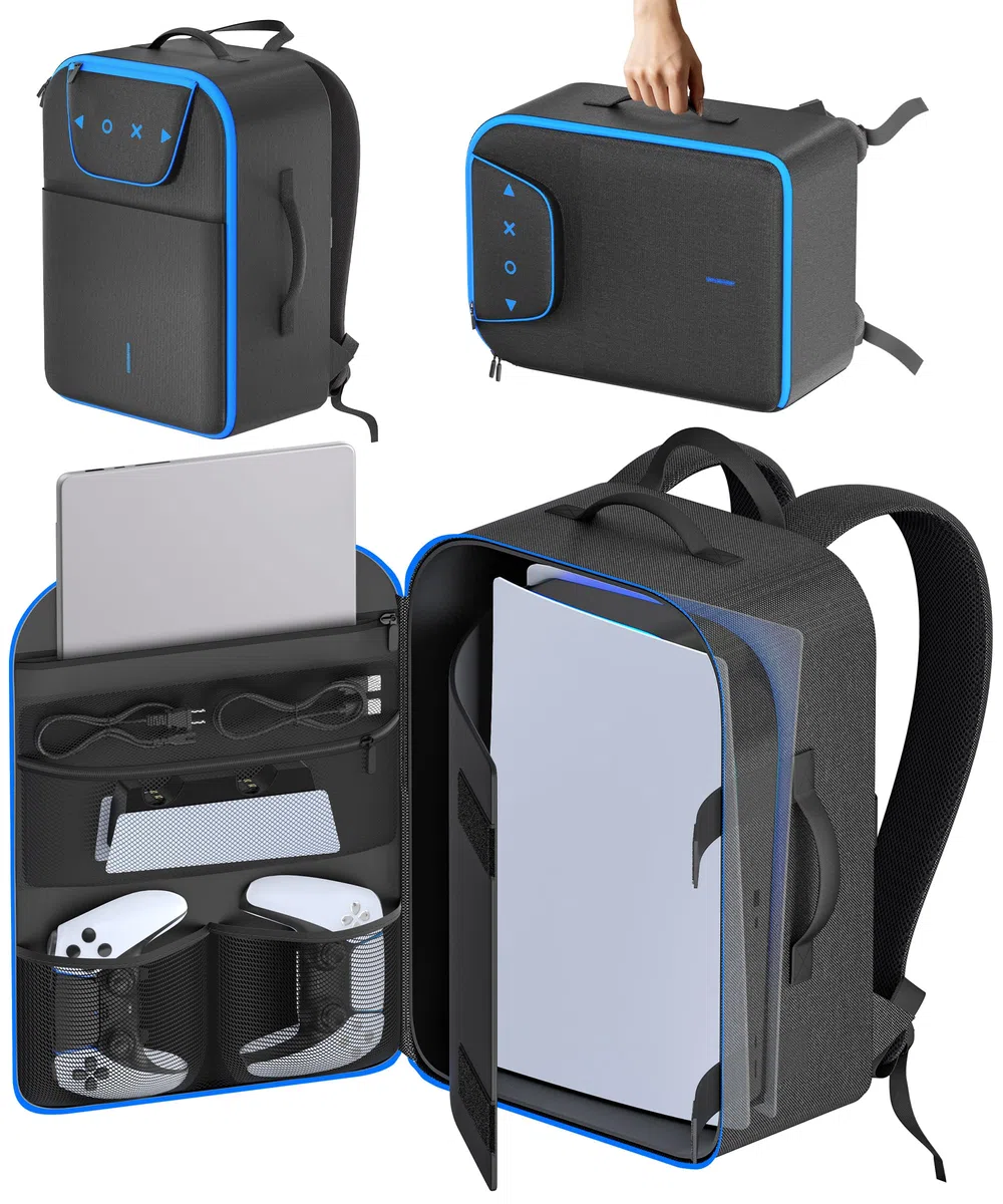 Zaino PS5 da Viaggio Compatibile con Console PS5/SLIM/PRO, Custodia Controller di Grande Capacità per Laptop 16", Cuffie, Borsa Accessori Gioco